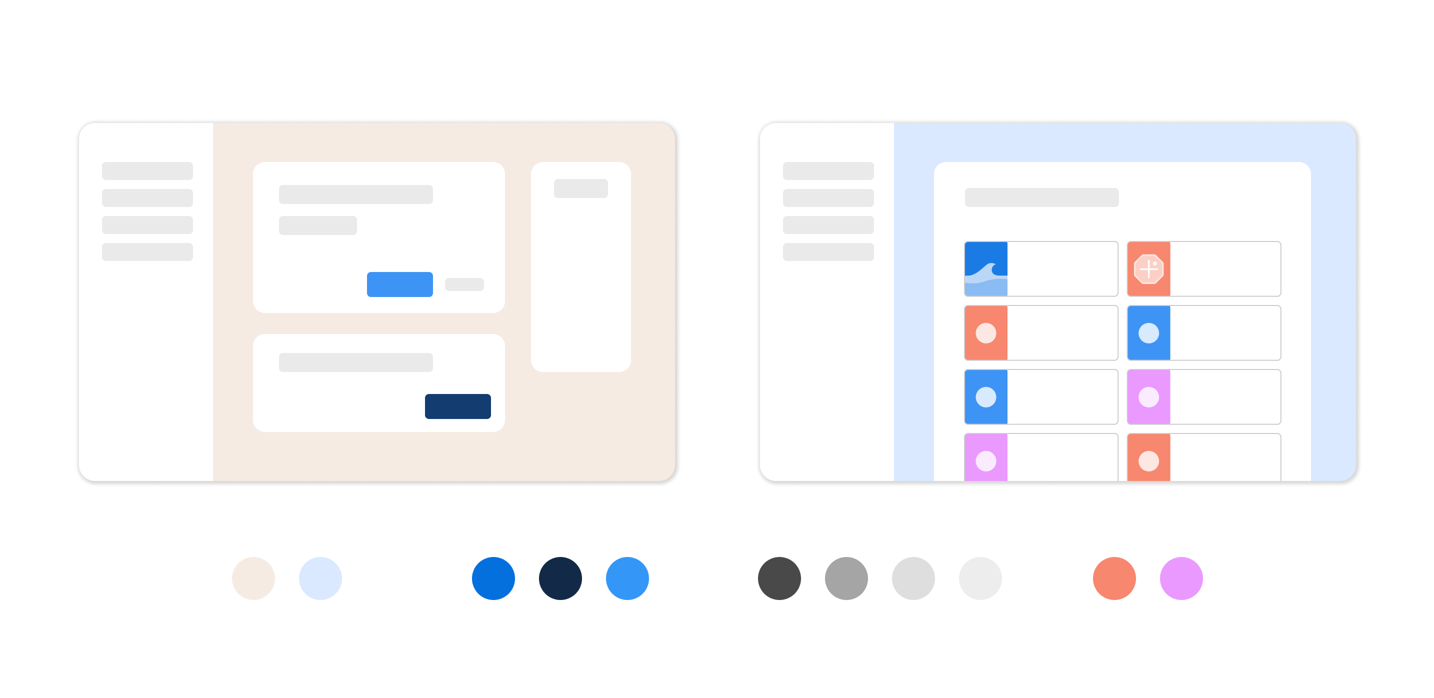 example of color ratios mocked up in two screens, with swatches below