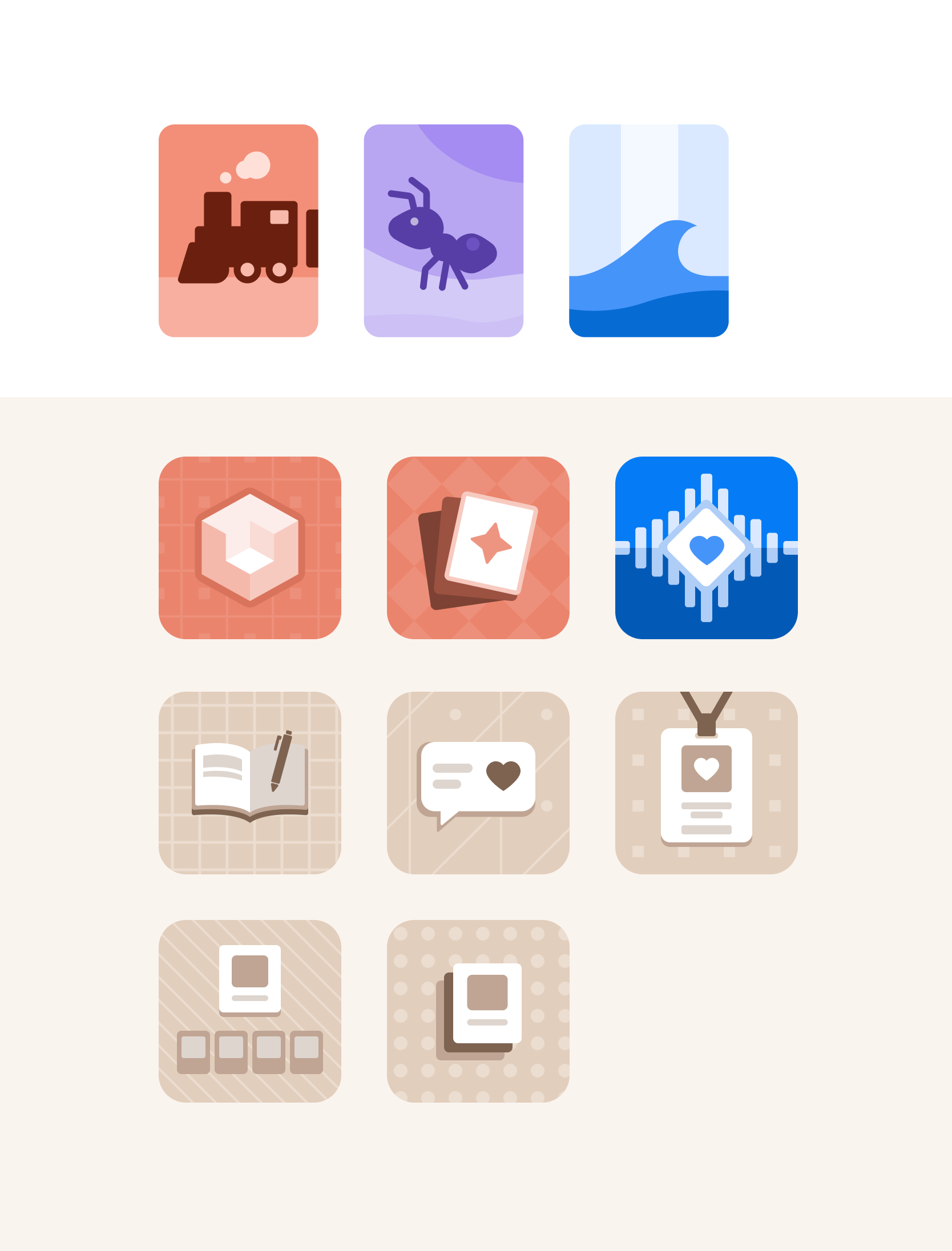 a collection of illustrated thumbnail graphics