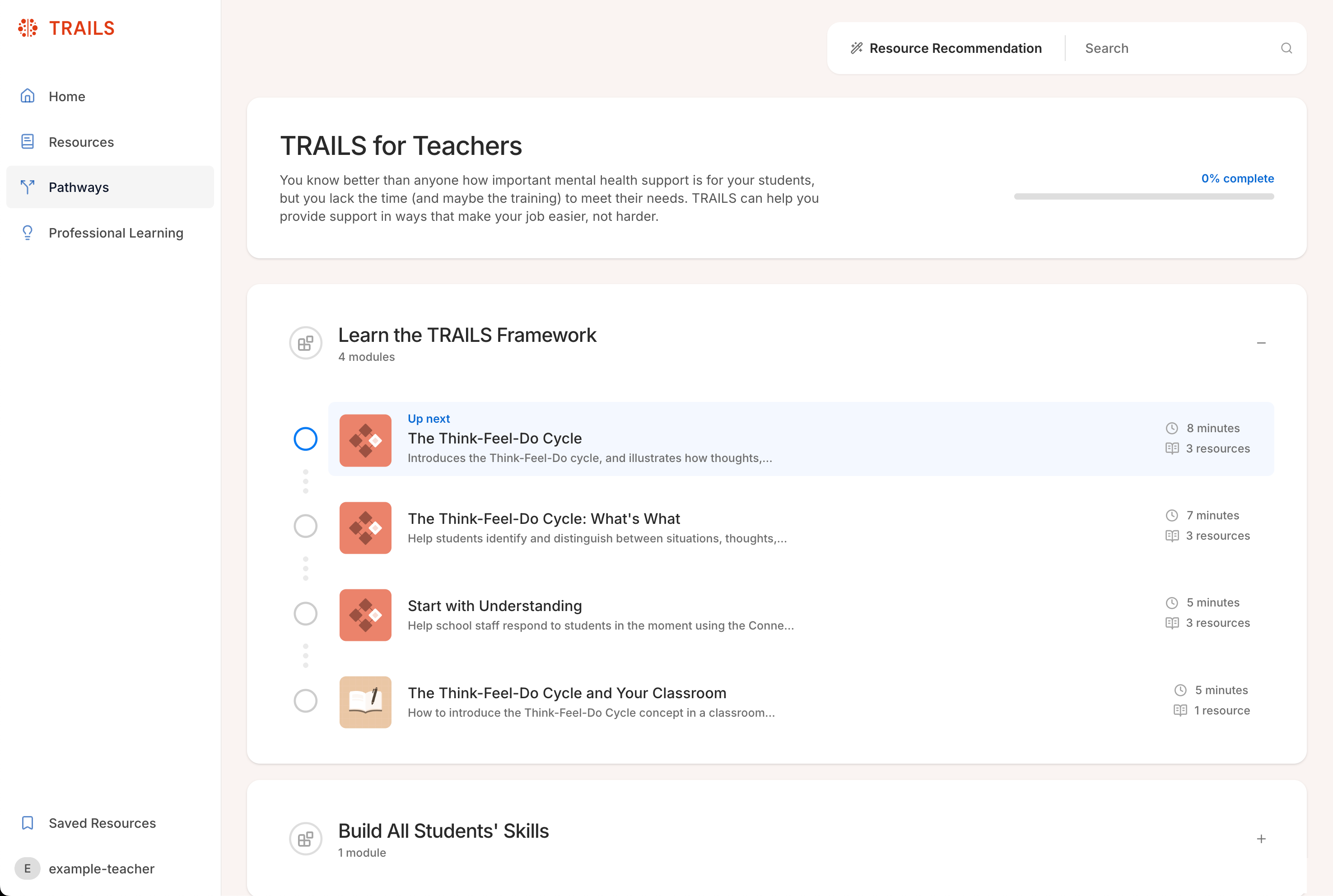 screenshot of pathway detail page on staging, showing a course-like setup with accordion steps and line items within