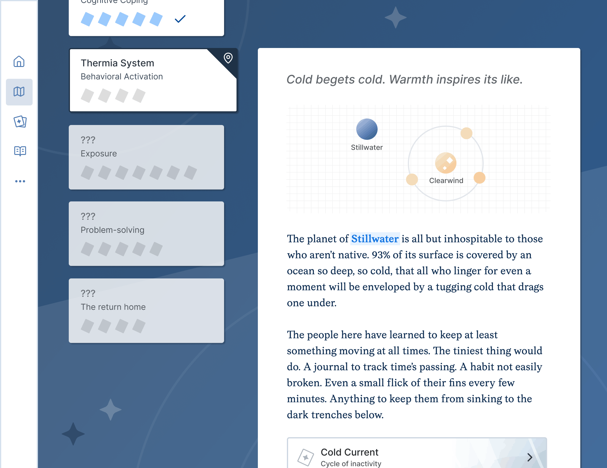 an example journey screen used to test out UI theme