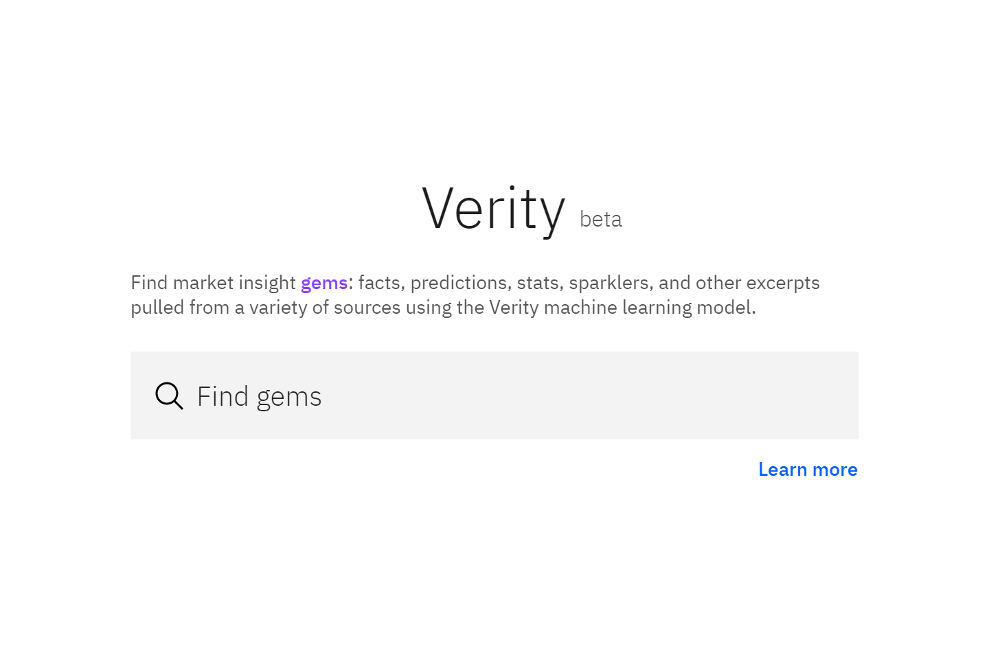 a slice of the Verity home page showing an intro and search bar