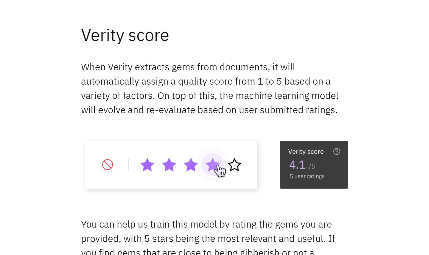 a snippet of explanatory copy on the about page about Verity score